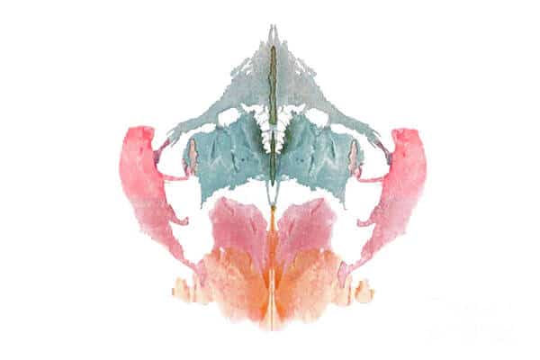 Ilustración en acuarela con simetría tipo Rorschach, en referencia al test de manchas de tinta